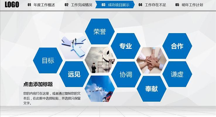 跨年藍(lán)色高端工作總結(jié)匯報(bào)PPT模板