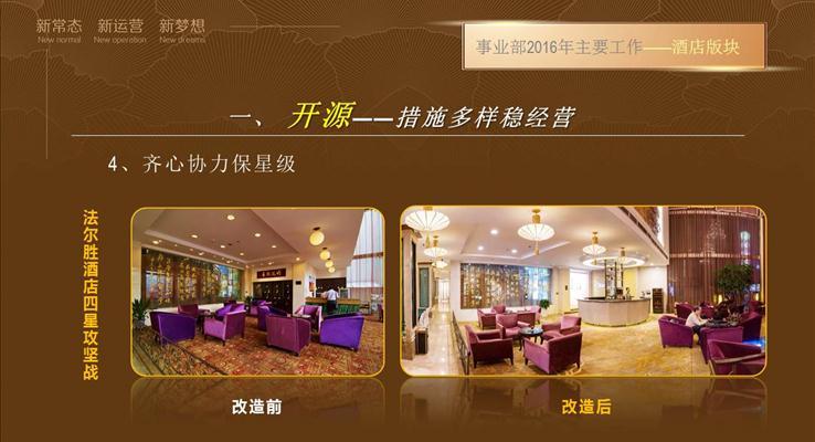 酒店管理工作匯報總結(jié)報告PPT模板