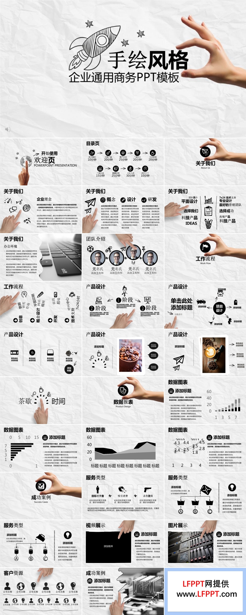 手繪風(fēng)格手勢動(dòng)畫企業(yè)通用商務(wù)總結(jié)匯報(bào)PPT模板