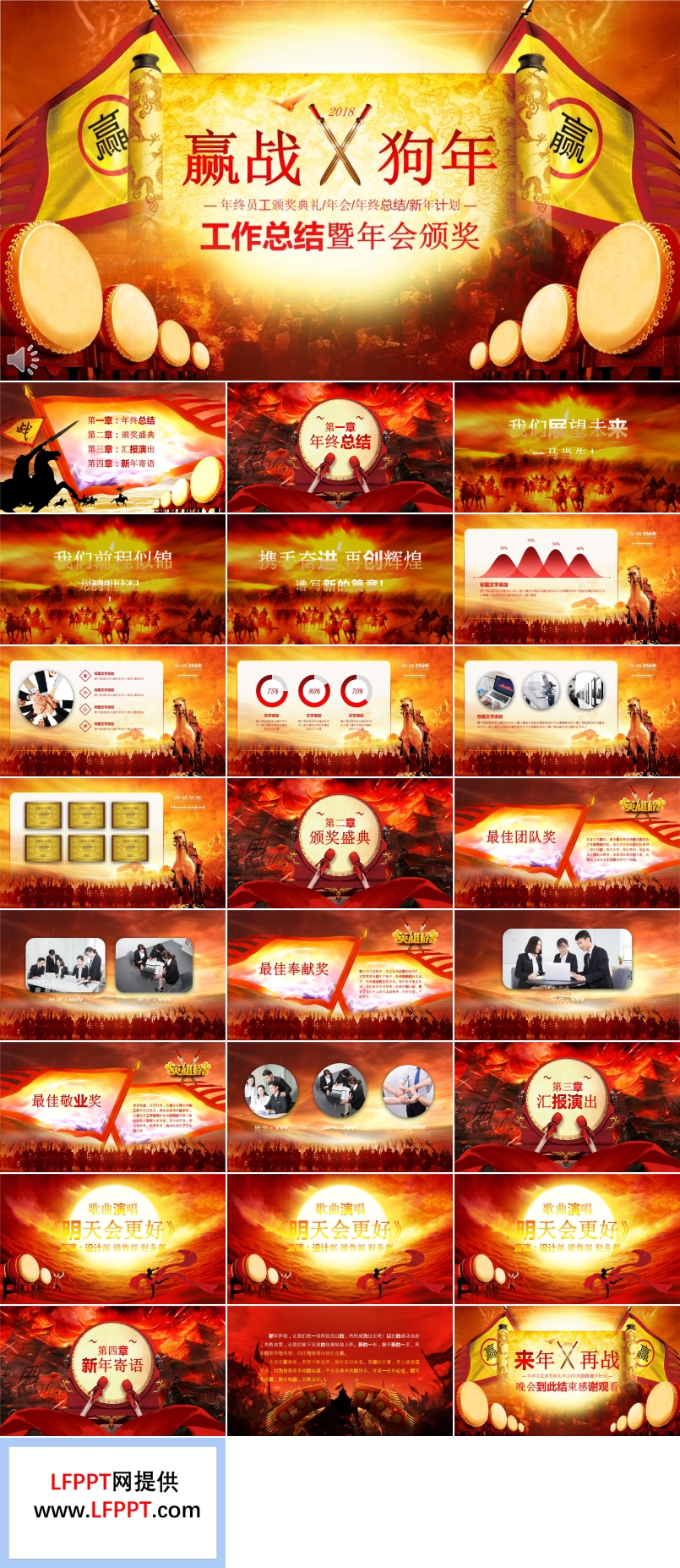 2018贏戰(zhàn)狗年工作總結(jié)暨年會晚會頒獎典禮PPT模板