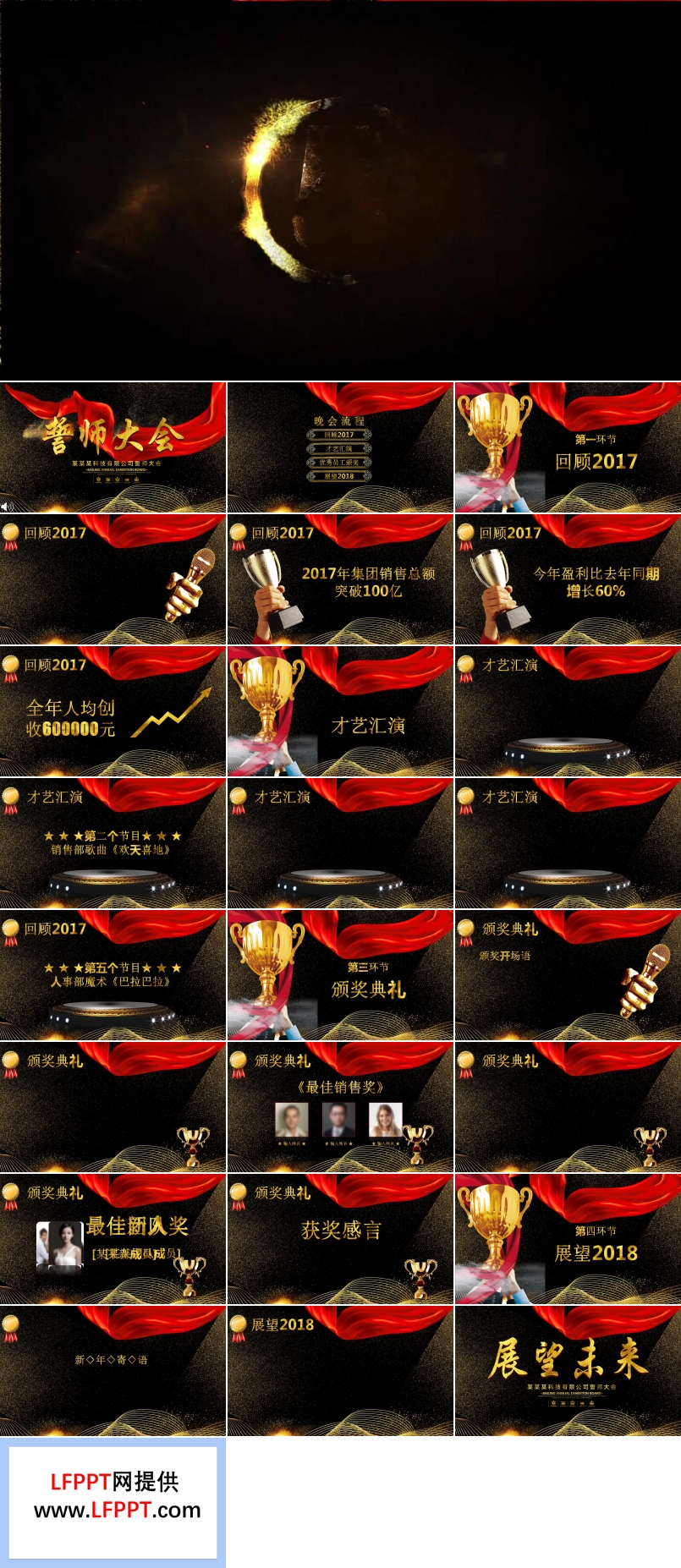 特效動畫開場黑金風格年終年會晚會誓師大會PPT模板