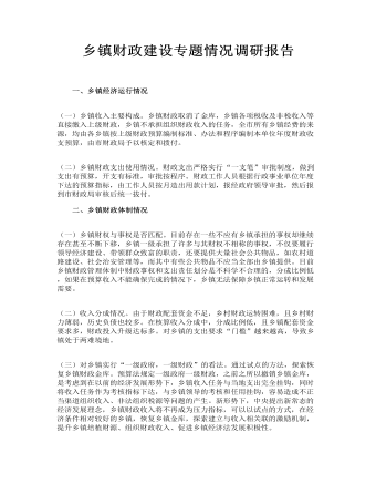 鄉(xiāng)鎮(zhèn)財(cái)政建設(shè)專題情況調(diào)研報(bào)告