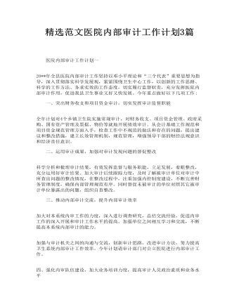 精選范文醫(yī)院內(nèi)部審計工作計劃3篇