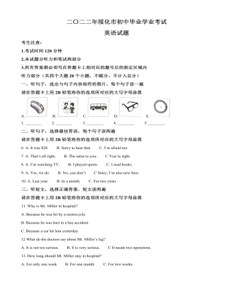2022年黑龍江省綏化市中考英語(yǔ)真題（解析版）