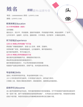 應(yīng)屆生秋招市場運(yùn)營簡歷