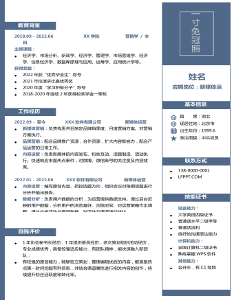 應(yīng)聘新媒體運(yùn)營左右排版樣式簡歷