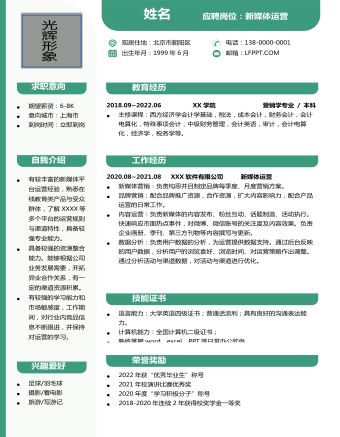 左右布局新媒體運營崗位簡歷