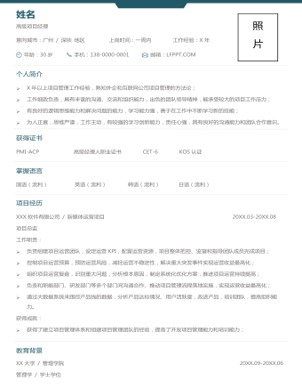 簡(jiǎn)約高級(jí)項(xiàng)目經(jīng)理求職簡(jiǎn)歷