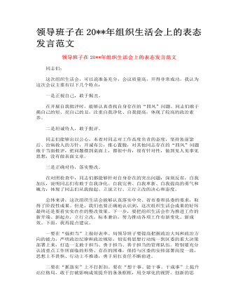 領(lǐng)導班子在組織生活會上的表態(tài)發(fā)言范文
