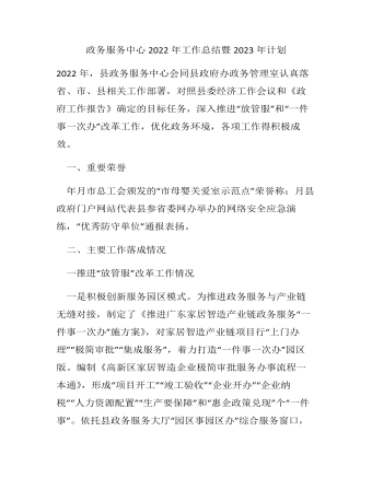 政務(wù)服務(wù)中心2022年工作總結(jié)暨2023年計(jì)劃