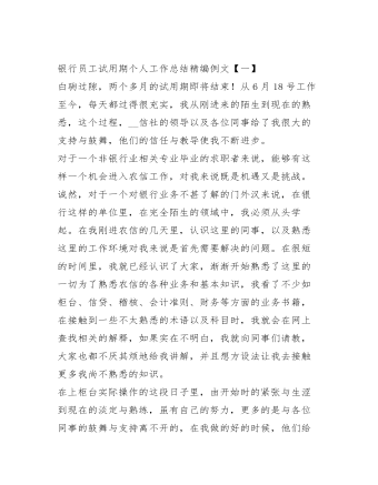 銀行員工試用期個人工作總結(jié)匯編八篇