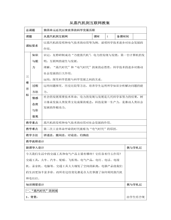 人教版高中歷史必修3從蒸汽機到互聯(lián)網教案